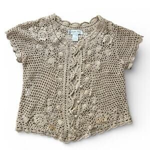 Vintage Judith Hart Collection Crochet button up Blouse Size S Tan color